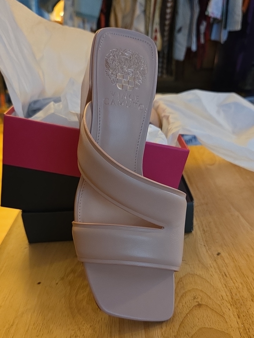 Vince Camuto Blush Pink Cross-Strap Slide Mule